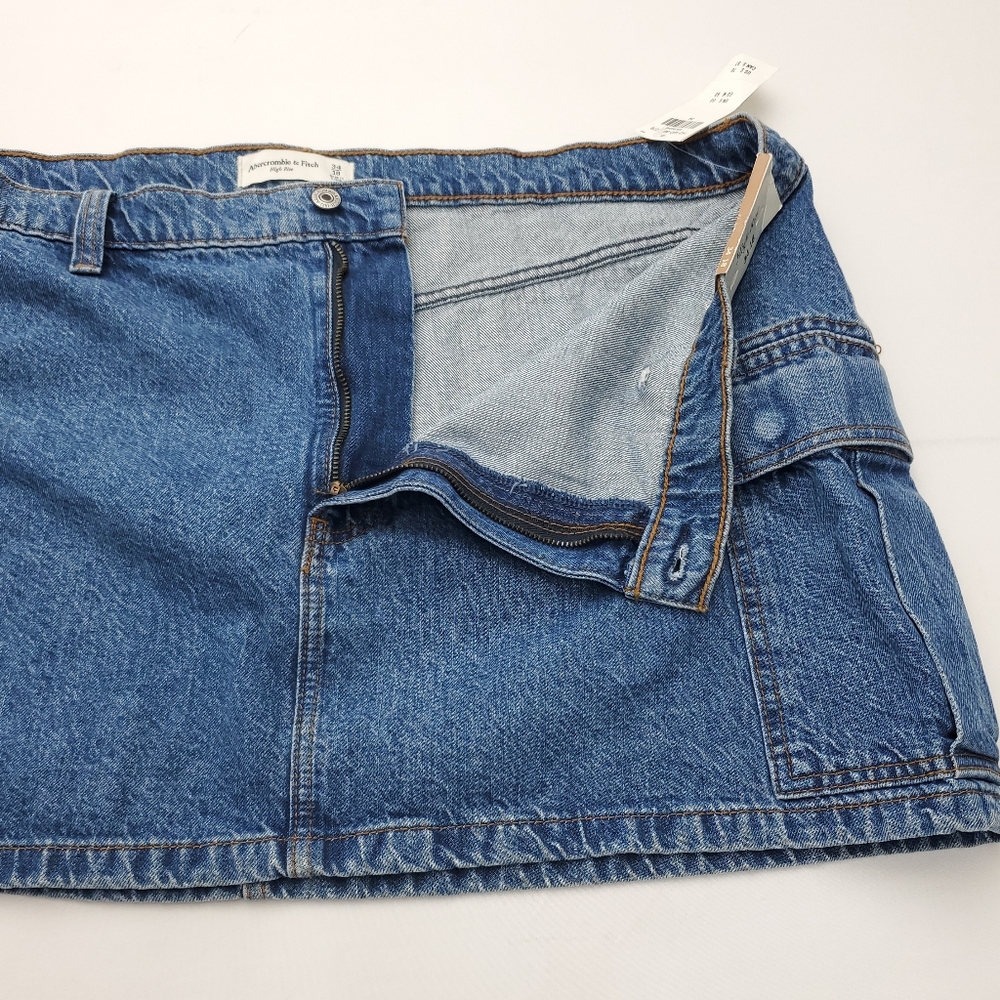 NEW Abercrombie & Fitch High Rise Denim Cargo Mini Skirt Size 34/18 - Picture 6 of 14